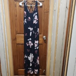 Maurices Black and Pink Floral Maxi Dress